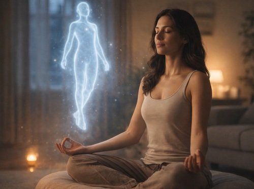 mujer meditando viaje astral